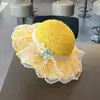 Chapéus de Palha para Meninas de Verão, Chapéus de Sol com Proteção Solar para Crianças, Chapéus com Laço de Renda, Chapéus de Sol de Praia para Bebês Meninas