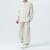 Conjunto de Dos Piezas de Pana Vintage con Botones para Hombre Estilo Chino Otoño/Invierno 2026, Talla Grande Holgado Casual Inspirado en Zen
