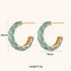 Moda Europea y Americana Nicho Elegantes Pendientes de Gota de Aceite Acero Inoxidable Chapado en Oro de 18K Color Caramelo Rueda Forma de C Pendientes de Malla para Mujeres