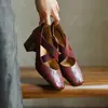 Tacones altos 2026 Primavera Zapatos de mujer Tacón grueso Tacón medio Zapatos de caña baja Punta cuadrada Zapatos Mary Jane Retro Zapatos de baile Boca poco profunda Zapatos de vestir