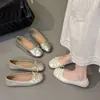 Sapatos Rasos Femininos com Laço e Bico Quadrado, Novo Verão 2025 Versátil Prata Rasos Suaves Mocassins