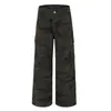 Pantalones Casuales Camuflados Lavados Estilo Retro Americano para Hombres y Mujeres, Rectos Holgados de Pierna Ancha con Múltiples Bolsillos Cargo