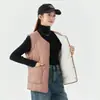 Colete Interno Acolchoado Espesso Quente Extra Grande Feminino Colete de Algodão Casual para Usar por Cima com Botões de Lã de Cordeiro Feminino 2502
