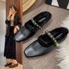 Chinelos Peludos de Salto Grosso para Mulheres para Usar Estilo Francês Bico Suave Meio Chinelo 2025 Novo Outono e Inverno Estampa de Leopardo Chinelos de Algodão