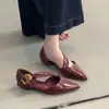 Zapatos de salón de una tira estilo francés Chuyuji, huecos, poco profundos, versátiles para ir al trabajo, punta fina, elegantes, con tacón grueso, tipo Mary Jane