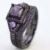 Anillo de oro negro con baño de circonita negra, joyería de compromiso de moda popular europea y americana, suministro de comercio electrónico transfronterizo de Huajie