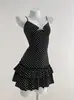 Vestido Y2K para mujer con tirantes, lazo, ceñido a la cintura, ribete de encaje, estilo ins europeo y americano, dulce minivestido, lunares de moda