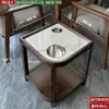 Mesa de Café Mahjong de Gama Alta con Forma de Abanico para Hotel Madera Maciza Placa de Roca Pequeño Estante de Almacenamiento Sala de Ajedrez y Cartas Estante para Agua de Té Especial para Casa de Té Antiescaldado