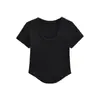 Camiseta de Manga Corta con Cuello en U y Dobladillo Curvo Estilo Puro Deseo Chica Picante Verano Nuevo Versátil Ajuste Delgado Corta Color Sólido Top Básico
