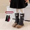 Calcetines Gruesos y Cálidos con Volantes y Lazo para Niños con Etiqueta de Tela, Calcetines de Punto Antipelusas para Niñas