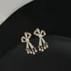 Brincos Longos de Franja com Laço de Diamante para Mulheres Renda Vazada Moda Palaciana Joias Femininas Atacado