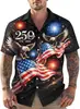 Camisa con Estampado de Fuegos Artificiales Bandera Americana Estilo Nuevo Transfronterizo Guitarra para Hombre Casual Estilo Hawaiano Manga Corta Cuello Solapa
