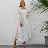 Camisa Casual de Rayas de Moda para Mujer de Primavera y Otoño Europea y Americana Transfronteriza Solapa Manga Larga Vestido JR929