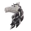 Broche de cabeza de caballo con diamantes de imitación pintados en marrón europeo y americano, accesorio de caballo con goteo negro, disponible en stock, entrega al por mayor