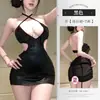Lencería sexy para mujer, vestido corto ajustado de retazos con tirantes volantes y escote en V profundo, conjunto fácil de quitar 1030