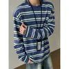 Camiseta de Uso Diario para Hombre Estilo Perezoso Ins Primavera Otoño Invierno Estampado Digital Rayas Personalidad Manga Larga Top para Mujer