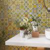 Azulejos Pequeños de Flores Amarillas 100X100 Azulejos de Flores Brillantes Esmaltados Mediterráneos Azulejos de Pared para Friso de Cocina Lavabo