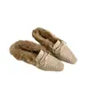 Pantuflas de algodón para otoño e invierno, estilo slip-on para mujer, tejidas con forro de felpa para mayor calidez, nuevo diseño 2026 con punta cuadrada y un lazo