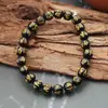 Pulsera de cuentas budistas de un solo bucle con mantra de seis caracteres repujado en oro para hombres, cuentas de la fortuna, mantra de seis caracteres, accesorios para zona escénica de transmisión en vivo al por mayor