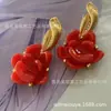 Oscar estilo europeo y americano retro medieval oro cálido aguja de plata 925 resina color flor de hibisco tridimensional pendientes joyería mujeres