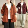 Foto Real de Jaqueta de Algodão Puro para Mulheres, Casual Versátil com Capuz, Costura Xadrez, Solta, Emagrecedora, Estilo Coreano, Corta-vento de Manga Longa para Primavera e Outono