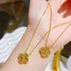 Collar de trébol de cuatro hojas de la suerte con destellos dorados y hielo roto de larga data para mujer, cadena para clavícula láser versátil de doble cara, moda