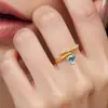 Anel Aberto de Nova Luxúria Aquamarina Gota d'Água Diamante Transfronteiriço para Mulheres, Design de Nicho, Anel Elegante, Presente de Dia dos Namorados