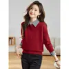 2026 Nuevo Versátil Camisa a Cuadros Cuello Falso Dos Piezas Cárdigan Suéter Abrigo Moda Femenina Chic Tejido Superior