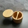 Tarro de bambú para condimentos con cuchara, tarro de sal, caja de almacenamiento para cocina, botella de condimentos, giratorio con succión magnética, venta caliente transfronteriza, al por mayor