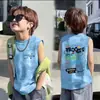 Camiseta sem mangas Tie-Dye 100% Algodão para Meninos e Meninas 2026 Verão Colete Fresco e Estiloso para Crianças Maiores, Top Versátil da Moda