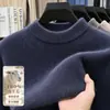 Suéter masculino de gola alta parcial 100% lã merino de alta qualidade transfronteiriço, espessado para aquecimento no outono e inverno, suéter de lã de cor sólida para camada base masculina