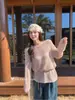 Estilo Férias Cor Sólida Tricô Vazado Feminino Primavera e Verão Solto Preguiçoso Proteção Solar Blusa Design Elegante Top de Manga Longa