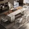 Mesa de chá e cadeiras de ardósia, conjunto de mesa de jantar para apartamento pequeno, mesa de chá de peça dupla de madeira maciça minimalista moderna para sala de estar e escritório integrados