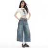 Pantalones vaqueros de tres cuartos para mujer, estilo retro americano 2026, diseño de bolsillo frontal, corte holgado, pierna recta, disponibles para envío directo de un solo artículo