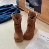 Botas de Piel para Niña 2026 Otoño Nuevo Estilo Botas de Piel Merade Artístico Retro para Niña Botas Elegantes Versátiles de Moda de Media Pantorrilla