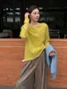 Suéter de malha solta com gola de uma linha escovada de seda, caxemira e lã para mulheres, novo suéter de lã de outono e inverno com mangas compridas em estilo casual
