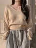 Suéter tejido para mujer estilo coreano con cuello de amarre lateral, entallado en la cintura, suéter de punto para primavera, estilo casual