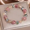 Pulseira de Cristal de Morango Natural Design Leve de Luxo High-End Pulseira com Pingente de Saco de Dinheiro Embutido em Diamante para Namorada Presente Pulseira para Mulheres