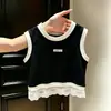 Chal de Verano para Niñas Bebé Elegante Personalidad Infantil Marca de Moda Ribete de Encaje Aplicación Bloque de Color Sin Mangas Camiseta Top