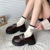 Sapatos de Couro com Salto Bloco Estilo Francês para Mulheres, Lançamento Primavera 2026 Novo Estilo Retrô College Versátil Plataforma Mary Jane Loafers