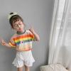 Camiseta de Verano de Manga Corta para Niñas Moda Bebé Infantil Elegante Moderna Marca Estilo Coreano Flor Rayas Arcoíris Top de Media Manga