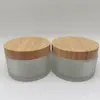 Botella de Vidrio Esmerilado para Crema de 200 ml, Botella para Crema Facial, Botella de Vidrio para Crema con Tapa de Madera de Bambú, Junta de Corcho, Botella Secundaria