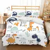 Amazon transfronterizo juego de tres piezas lindo estampado de dinosaurio de dibujos animados poliéster ropa de cama comercio exterior textil para el hogar al por mayor