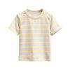 Camiseta de manga corta 100% algodón para niños, cuello redondo a rayas, holgada, nueva, para niños y niñas, venta al por mayor, ropa infantil, comercio exterior