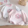 Camiseta de Manga Larga para Niña, Estilo Primavera y Otoño, Estampado de Dibujos Animados Estilo Coreano, Camiseta Interior de Color Contrastante, Lindo Conjunto de Primavera Falso de Dos Piezas para Bebés Niñas