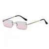 Nuevas gafas de sol sin montura de moda, montura metálica cuadrada pequeña de moda, gafas de sol para mujer estilo Hong Kong, gafas populares personalizadas transfronterizas
