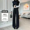 Pantalones deportivos para mujer estilo Lulu, nuevos pantalones ajustados de cintura alta de pierna recta estrecha para otoño e invierno, pantalones de chándal de pierna ancha estilo americano para mujeres petite