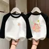 Camada Base Infantil Térmica Casual Roupa Íntima Patchwork Manga Longa Camiseta Gola Redonda Meninas Roupas Quentes de Outono Top Escovado