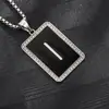 Colar Pingente Quadrado Preto com Gota de Óleo de 26 Letras Transfronteiriço Amazon Mais Vendido Pingente Distintivo de Liga Corrente de Suéter