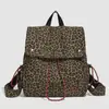 2026 Nova Mochila Estampada de Leopardo para Alunos do Ensino Médio para Meninas Bolsa de Ombro Dupla Versátil Retrô com Cordão Grande Capacidade Mochila Casual Leve